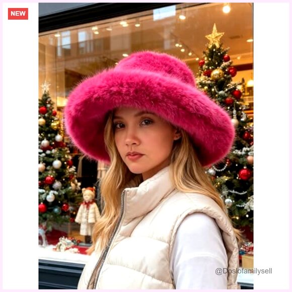 Oversized Faux Fur Bucket Hat with Moldable Brim for Winter Warmth - Picture 3 of 7